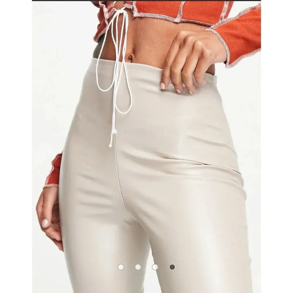 Missy Empire high waist leather look legging in ecru Stone Women’s Size US 8 New - Picture 4 of 16